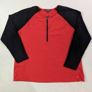 Lauren Ralph Lauren Red and Black Long Sleeve Zip-Front Top